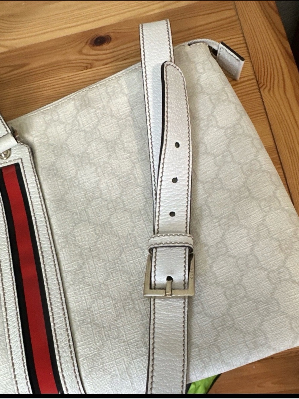 Gucci Cream Signature Crossbody with Red and Navy Stripe - Picture 8 of 12
